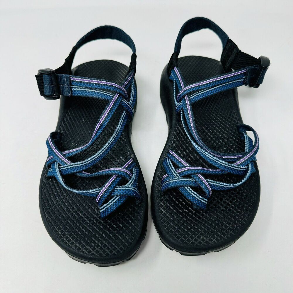 Women’s Strappy Outdoor Sandals - Black with Blue & Purple Straps